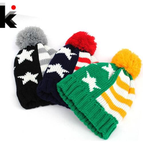 2018 autumn and winter hat fashion American flag pattern ball knitted beanie hats for women and caps gorro for men