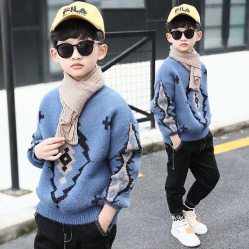 Boys Sweater Kids Outwear Tops 2021 Fashion Fleece Thicken Warm Winter Autumn Plus Velvet Knitting Pullover Children Clothing