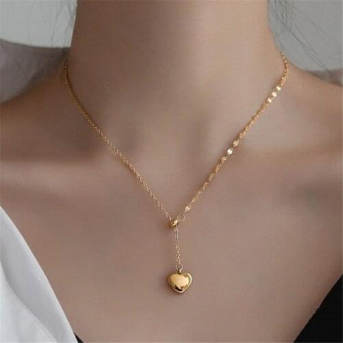 316L Titanium Steel Niche Design Love Heart Pendant Pull-out Simple Necklace Gold Necklace