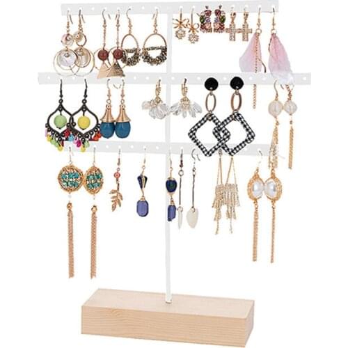 3 Layer Earring Organizer Jewelry Holder Stand Ear Stud Display Rack Rustic Wooden Base Tray for Bracelet Necklace Ring