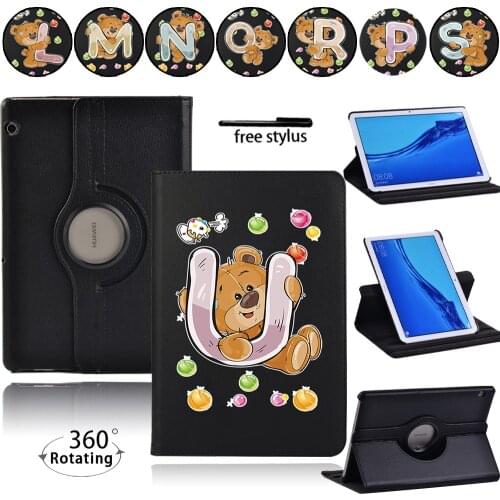 360 Rotating Tablet Case for Huawei MediaPad T3 10 9.6"/ MediaPad T5 10 10.1"Anti-Dust Pu Leather Bracket Cover Case+Stylus