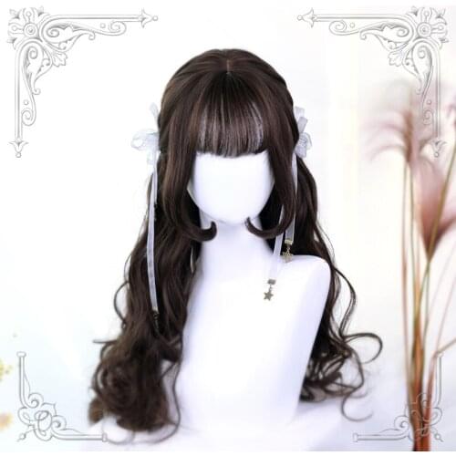 High Quality Lolita Black Tea Air Bangs Female Loveliness 70CM+ Long Curly Hair Wig Cosplay Party