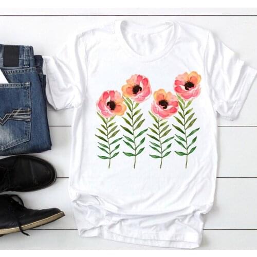 Clothes T-Shirt Women Short Sleeve Floral Holiday 90s Cute Fashion Cartoon Summer Lady Print Tee Graphic T Top Female Tshirts