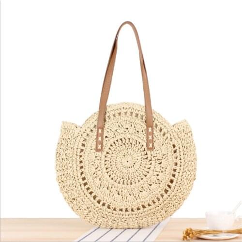 New Design Large Capacity Round Shaped Straw Tote Beach Handbag Fashion Women Single Shoulder Beach Straw Bag