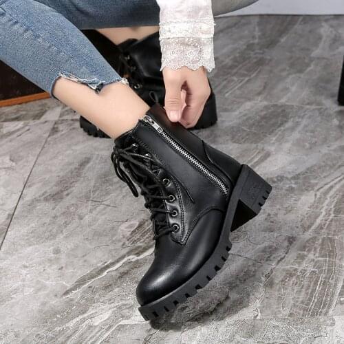 Motorcycle Boots Ladies Vintage Combat Autumn Boots Army Punk Goth Women Boots Women Biker PU Leather Short Boots 698
