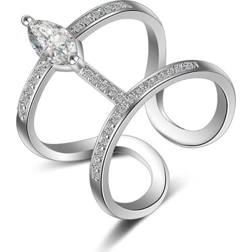 Silver Ring Hot Sell Fashion Shiny Crystal 925 Sterling Silver Adjustable Size Rings for Women Wholesale Jewelry Christmas Gift