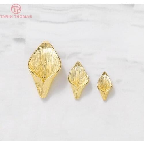 6PCS 8x14MM 10x19MM 16x29MM 24K Gold Color Plated Brass Lily Flower Beads Caps Tassel Caps High Quality Jewelry Accessories