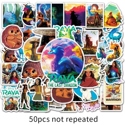 50pcs Anime Raya and The Last Dragon Sticker Waterproof Skateboard Travel Suitcase Phone Laptop Suitcase Stickers Kawaii Kid Toy
