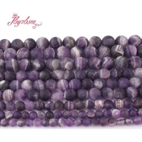 6,8,10,12mm Frosted Round Dream Amethysts Natural Stone Beads For DIY Necklace Bracelats Earring Jewelry Making 15"Free Shipping