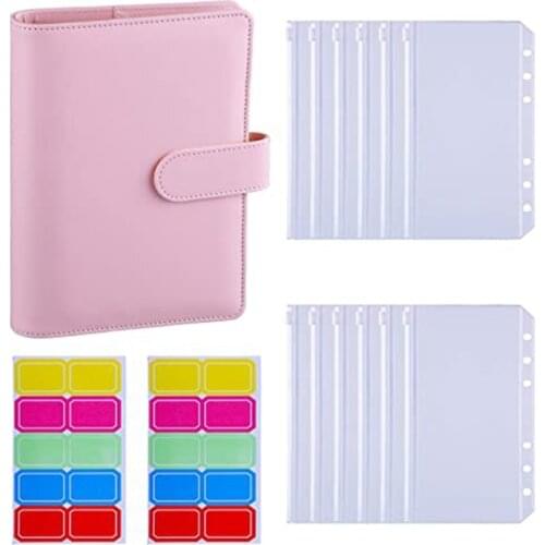A6 PU Binder Sleeve with 12 Pcs A6 Binder Bag 6 Buckle Cash Budget