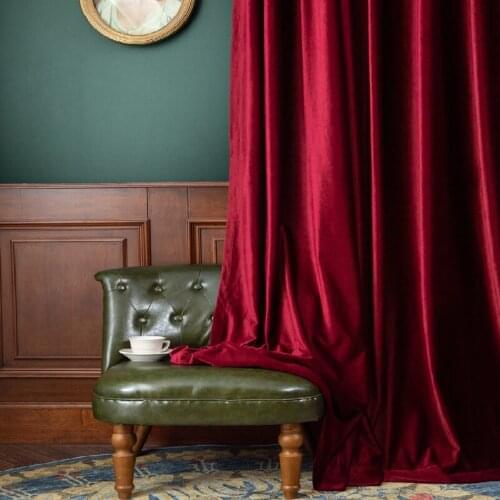 American French Curtains for Living Dining Room Bedroom Modern Retro Wine Red Thick Velvet Velvet Curtains Finished Custom Stage