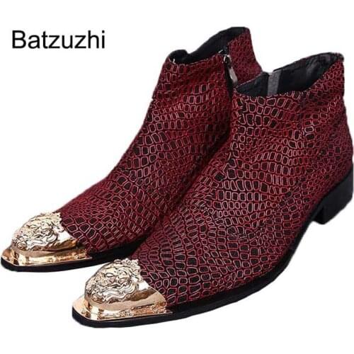 Batzuzhi Man Boots Personality Cool Handmade Rock ankle boots Designer Man Dress Boots motorcycle Pointed Meteal Toe EU38-46