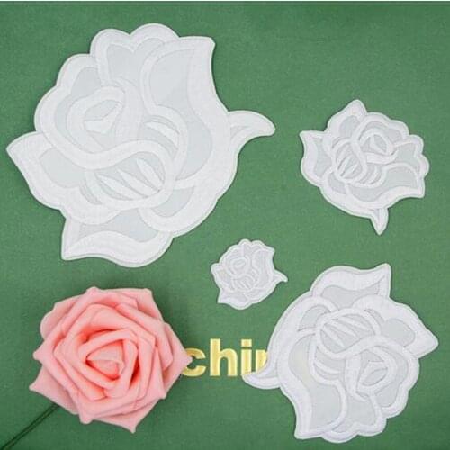 White Rose Folwer Patches Cap Shoe Iron On Embroidered Appliques DIY Apparel Accessories Patch For Clothing Fabric Badges BU102