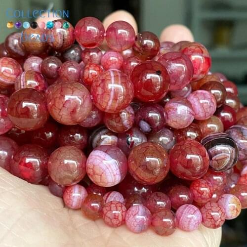 6/8/10mm Natural Stone Beads Red Cracked Agates Round Spacer Loose Beads For Jewelry Making DIY Bracelet Accessories 15