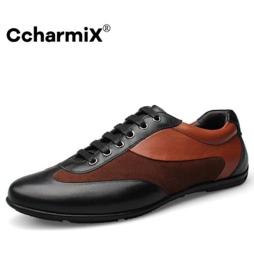 CcharmiX Big Size Full Grain Leather Mens Shoes Genuine Leather Lace Up Men Casual Shoe Luxury Sneakers Male Footwear