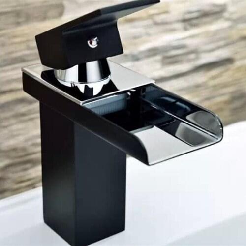 Black color bathroom waterfall faucet from DONA Sanitary water hot cold brass bathroom basin sink faucets