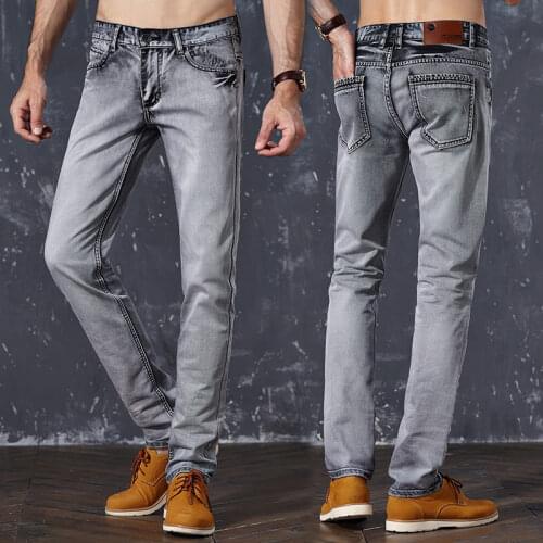 Jeans Men Slim Summer Tide Mens Casual Gray Elastic Thin Skinny Pants Korean Trend Pants Biker jeans More Size 28-36 38