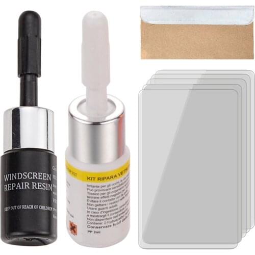 Glass Repair DIY Tool Car Windshield Repair Agent Three-piece Glass Repair Set Include Fluid and Blade and 5pcs Cured Film