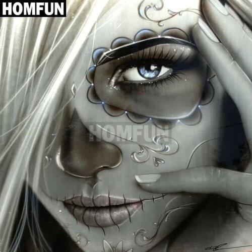 HOMFUN Full Square/Round Drill 5D DIY Diamond Painting "Skull woman" 3D Embroidery Cross Stitch 5D Home Decor A00080