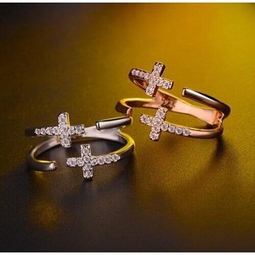 KOFSAC Minimalism Shiny CZ Geometric Double layer Cross Ring New Fashion Pure Silver 925 Rings For Women Jewelry Christmas Gifts