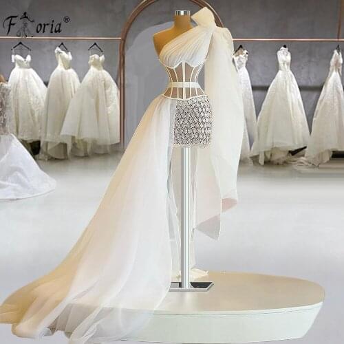 Pretty White Tulle Prom Gowns With Bow One Shoulder High Low Lace Up Back Long Bridal Party Dresses Custom Made Vestidos