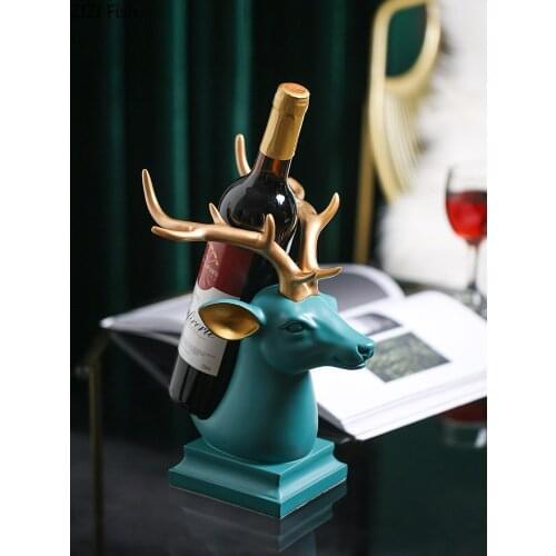Creative Resin Golden Horn Deer Head Sculpture Wine Rack Art Animal Statue Wine Glass Storage Rack Home Decoration Wedding Gift