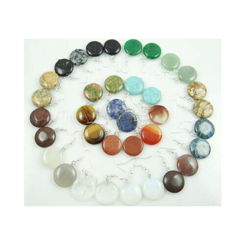 Natural stone Quartz Crystal tiger eye lapis Turquoises Opal Round earring pendant for diy Jewelry making earring Accessories