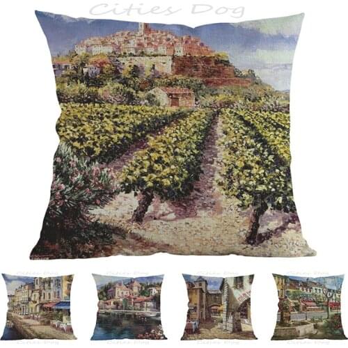 Vineyard painting art in European and American towns 45*45cm square pillow case Cushion cover bar sofa pillow cushions covers