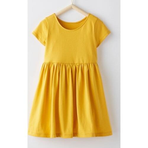Little Maven New Summer Kids Lovely Short Yellow Solid O-neck Kintted Cotton Girls Fashion Casual Dresses