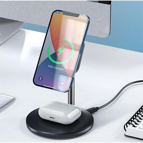 15W 2 in 1 Magnetic Wireless Chargers Holder For iPhone 12 12Pro Max Magnetic Desktop Wireless Charging Stand For Airpods Pro