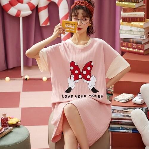 Sleeping Dress Cotton Women Nightgown Long Sleepshirt Sleepwear Loose Size Short Sleeve Nightwear Home Clothing