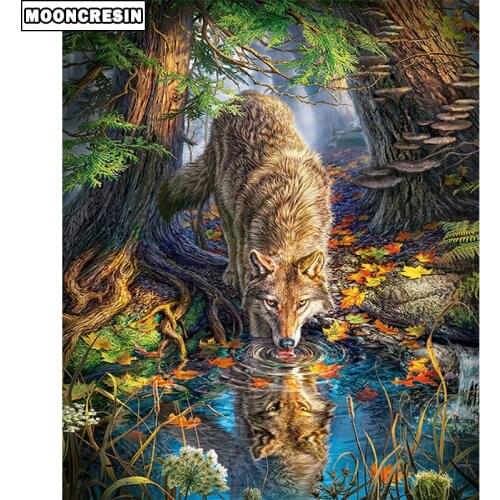 MOONCRESIN 5D Diy Diamond Painting Cross Stitch Animal Wolf Needlework Decoration Home Full Square Drill Diamond Embroidery Tree