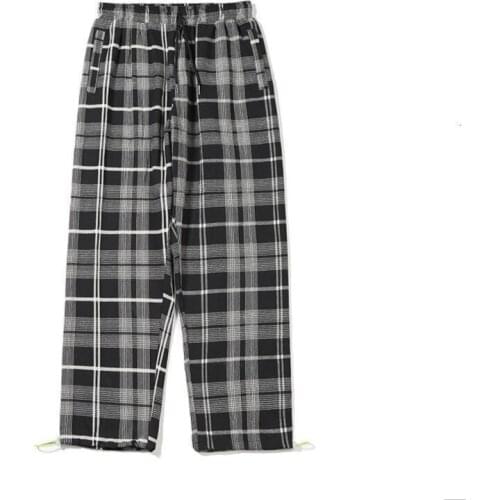 New Male Clothing Mens Plaid Casual Harem Pants Korean Man 2021 Loose Ankle-Length Trousers Harajuku Streetwear