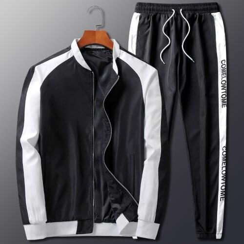 Brand Men Casual Sets Autumn Patchwork Mens Jacket + Pants Tracksuit Male Fashion Sportswear Zipper Sweatsit Male Oversize 4XL