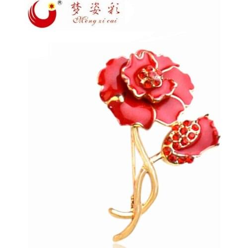 MZC New Rhinestone Alloy Plant Red Flower Enamel Pins and Poppy Brooch for Women Broches brooches for wedding bouquets Jewelry