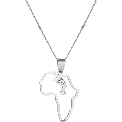 Stainless Steel Egyptian Queen Nefertiti Necklace African Map Pendant Jewelry Africa Ethnic Gift