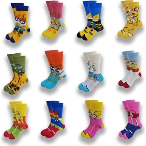 Men Cartoon Anime Cotton Socks Happy Funny Socks Personality Cool Crew Socks Street Fashion Skarpety Sewing Pattern