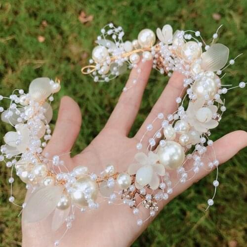 Bridal Wedding Crown Hairband Fashion Pearl Flower Headband Hair Accessories Hair Band Tiara Crystal Headpiece Hair Jewelry Gift
