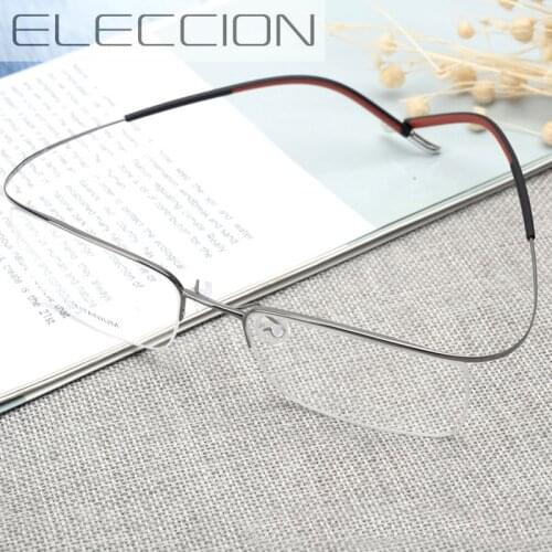 ELECCION Eyebrow Prue Titanium Optical Frame Glasses for Men Women 2020 New Fashion Metal Half Rimless Rim Clear Eyewear