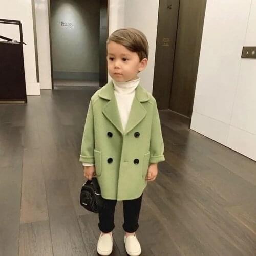 2021 Autumn Clothing for Boys Green Black Woolen Button Thin Jacket Coat Toddler Little Boy Outerwear Clothes 6 8 4 5 3 7 Years