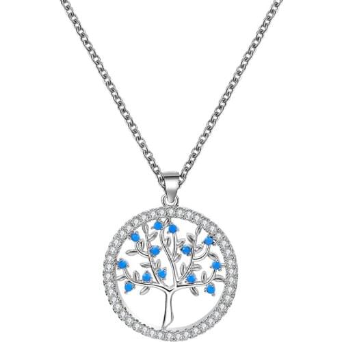 Small Round Tree of Life Pendant Necklace For Women Blue Clear Cubic Zirconia Necklaces Female Choker Wedding Party Jewelry Gift