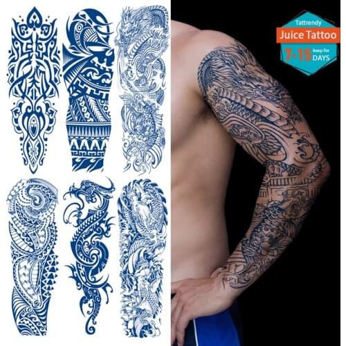 Sexy Full Arm Temporary Tattoos Sticker For Men Adult Totem Tribal Dragon Realistic Fake Tattoo Sleeves Large Tatoos Juice Ink