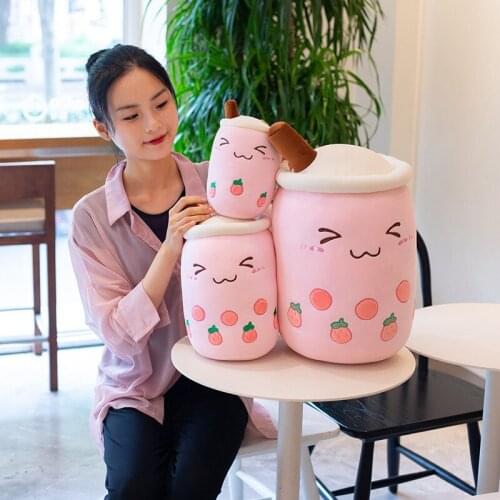 Real Life Bubble Tea Plush Toy Stuffed Food Milk Tea Soft Doll Boba Fruit Teacup Pillow Cushion Kid Toy Birthday Gift