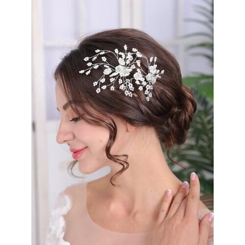 Wedding Headdress Silver Bride Hairpin Flowers Head Jewelry Elegant Women Ornaments Bridal Headdress Wedding Hair Accessories