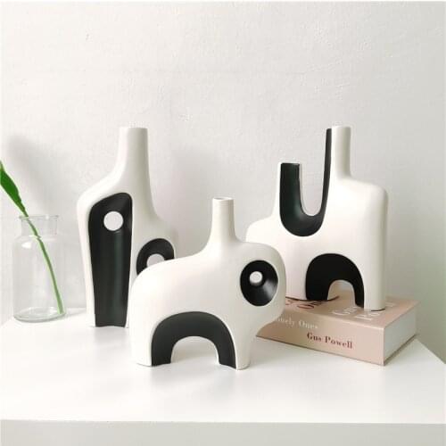 Art Design Flower Vase Home Decor Tabletop Classic Black White Porcelain Vase Centerpiece Hotel