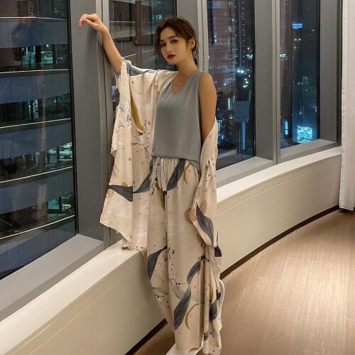 2020spring and Summer Ladies Pajamas Sets Top and Shorts Floral Printed Pajamas 4 Piece Set Pijamas Women Night Gown