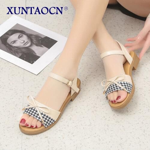 2021 Butterfly Knot Ankle Strap Buckle Hollow Female Flats Shoes Fashion Roman Casual Summer Platform PU Leather Women Sandals