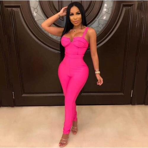 21 summer new womens fashion sexy solid color spaghetti bandage jumpsuit tights Kohler Kardashian celebrity club fashion party