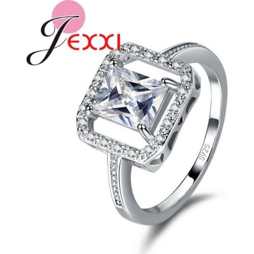 Square Geometric Pattern Crystal Stone Ring Anniversary for Womens Holiday Gifts 925 Sterling Silver and CZ