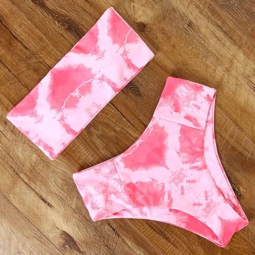 2020 Sexy Bikini Women Off Shoulder Swimwear Bandeau Swimsuit High Waist Tie Dyeing Push Up Bikinis 2019 Mujer Biquini